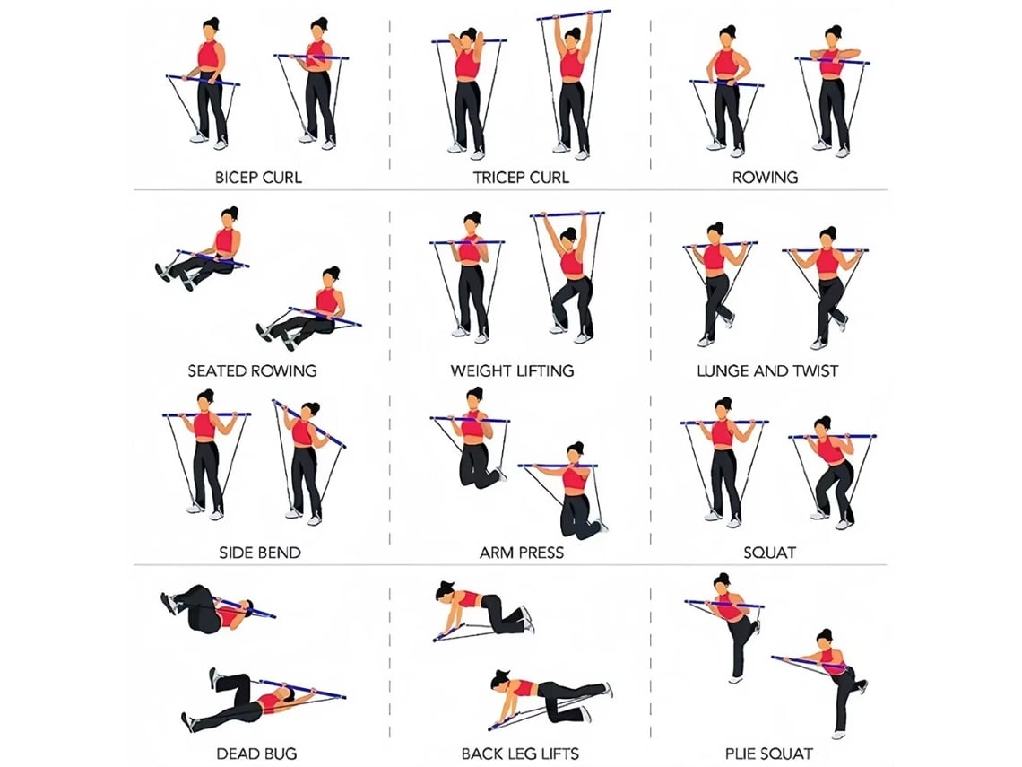 Barra De Yoga E Pilates Portátil Kaload Preta Com Faixa De Resistência Para Academia Em Casa Tonificação Muscular Alongamento E Exercícios Físicos