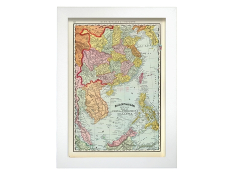NACNIC Pósters Geográficos En Estilo Vintage. Mapa De Indochina De 1897. Ilustraciones De Antiguos Mapamundis En Tonos Sepia. Tamaño A3, Sin Marco.