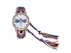 Reloj De Pulsera Informal Con Cordón De Cinta, Diseño De Libélula, Esfera Redonda Azul Real Para Mujeres Y Niñas.