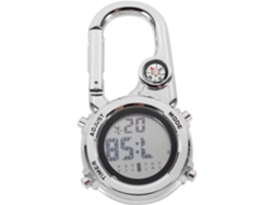 Reloj Colgante Multifuncional Para Escalada, De Metal Plateado Con Números Negros Y Clip Resistente.