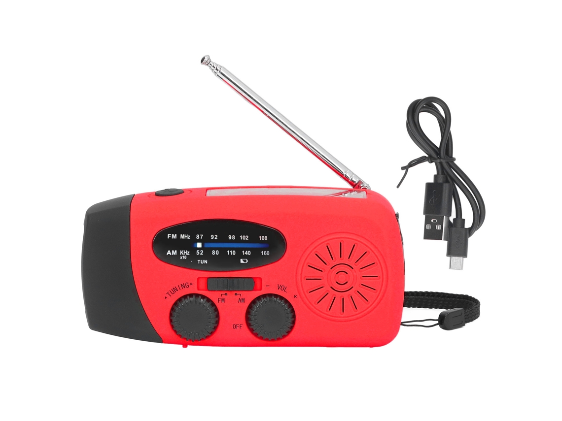 Radio portátil solar de manivela con LED, FM, AM, WB y USB para emergencias y prevención de desastres