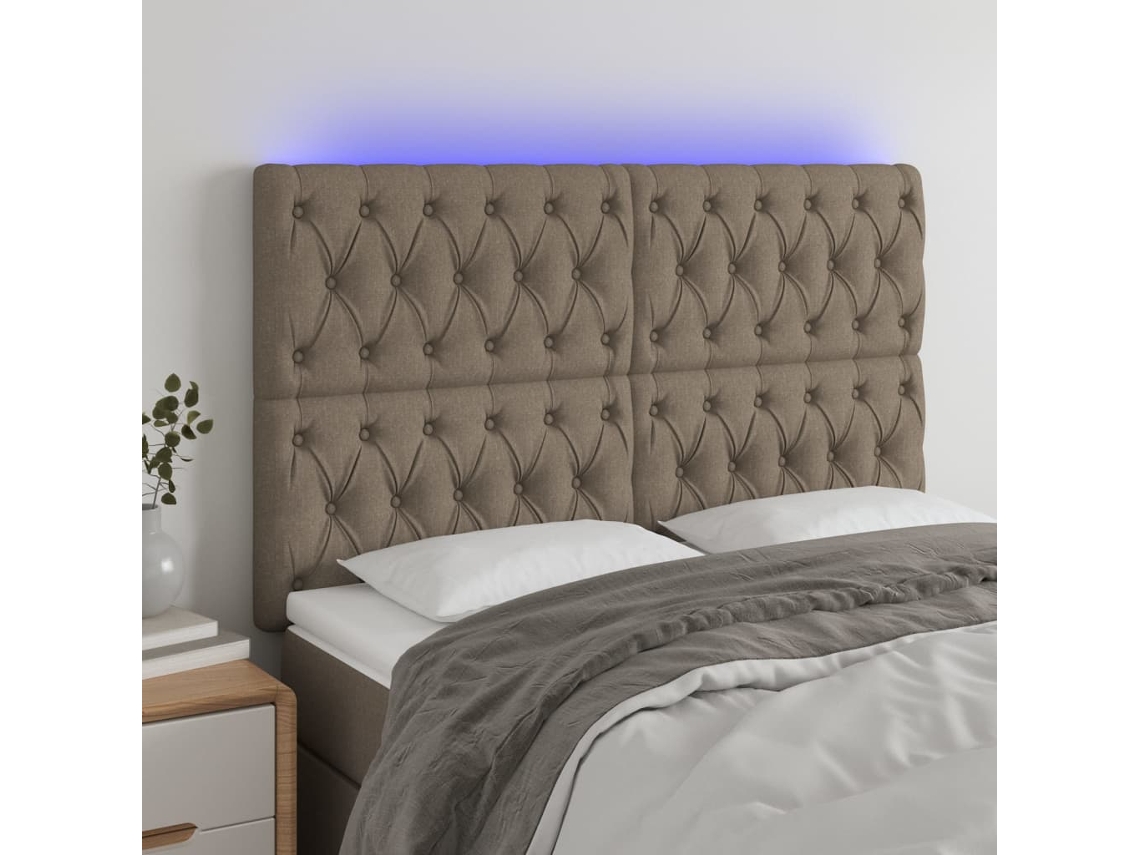 Cabecero Con Luces Led Tela Gris Taupe 160x7x118/128 Cm