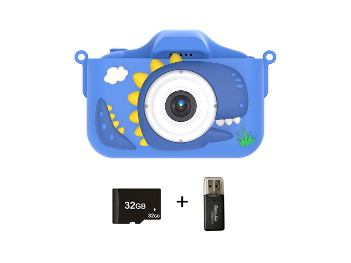 Câmera Infantil 32G Cartão Sd 1080P Câmera Digital de Dinossauro para Crianças Presentes de Aniversário de Natal-Azul 