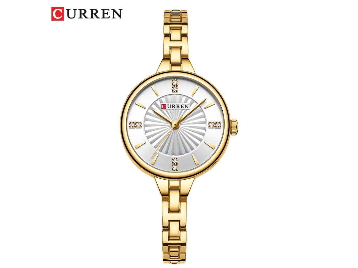 Relógio Feminino De Pulso Com Mostrador Pequeno E Pulseira De Corrente (ouro Branco), À Prova D'água, Modelo Redondo E Simples.
