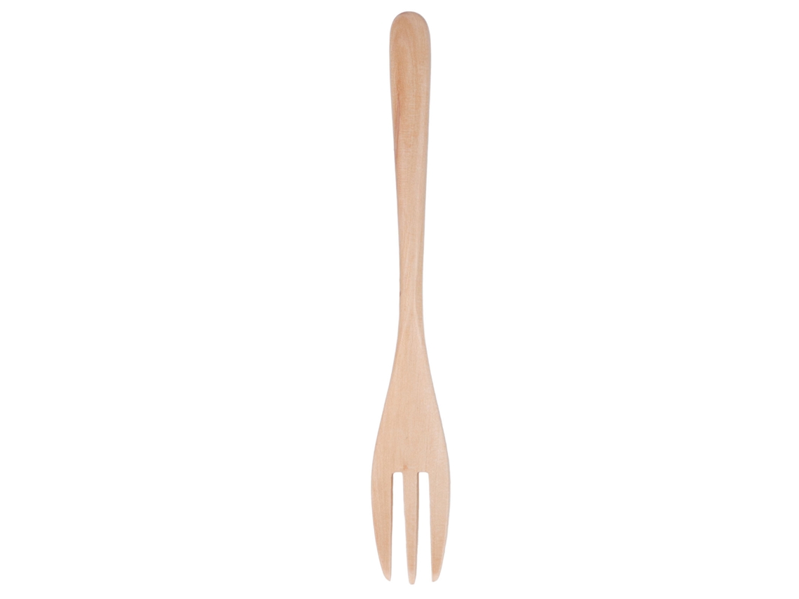 Tenedor de madera reutilizable con mango largo, ideal para pasta, picnics, barbacoas, viajes y acampadas.