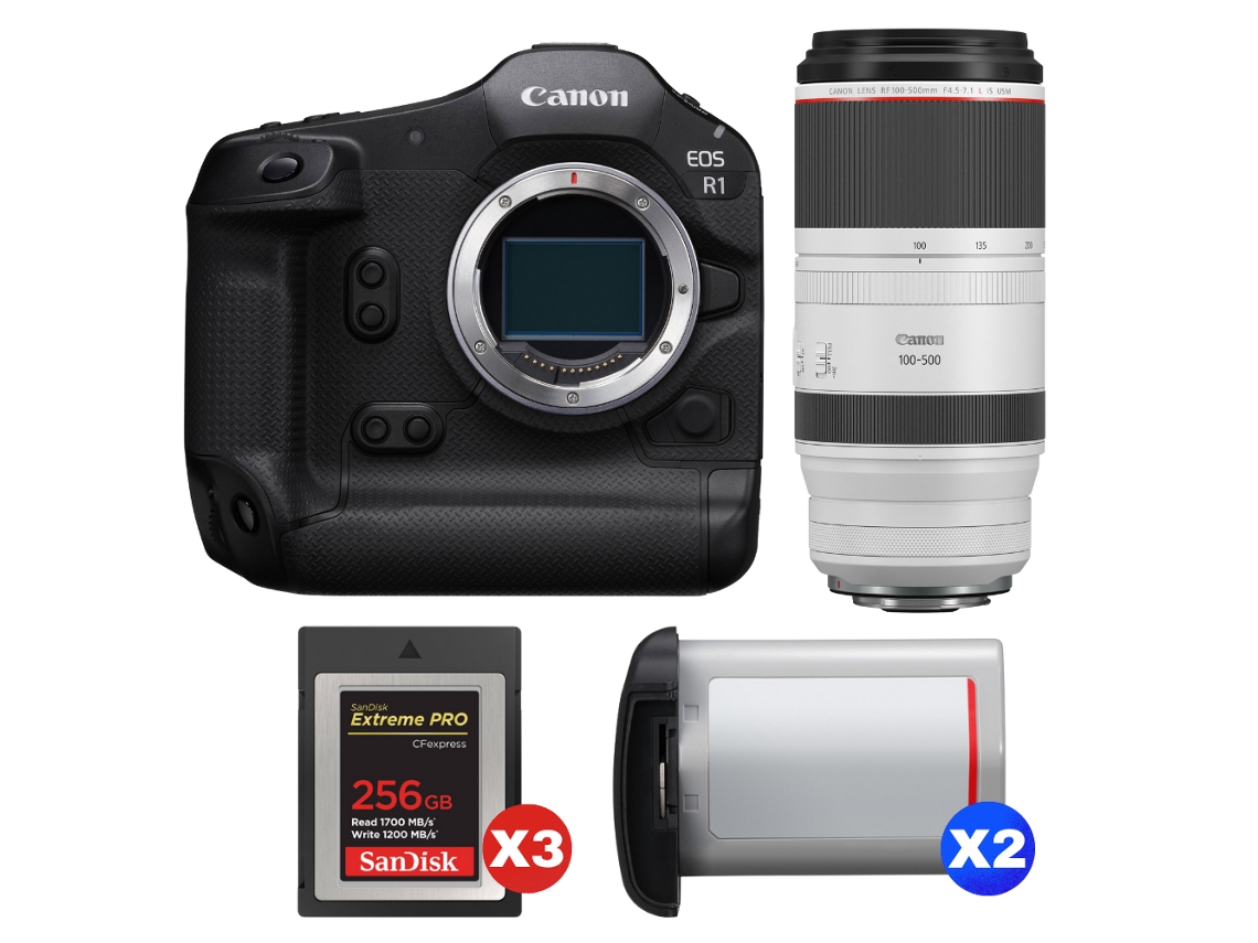 Canon Eos R1 + Rf 100-500mm F/4.5-7.1 L Is Usm + 3 Sandisk 256gb Extreme Pro Cfexpress Type B + 2 Canon Lp-e19 + Ebook Pricedirect