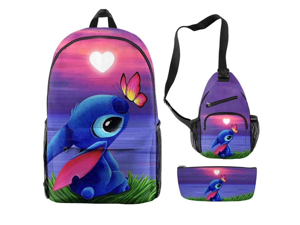 Saco De Estudante Stitch De Três Peças