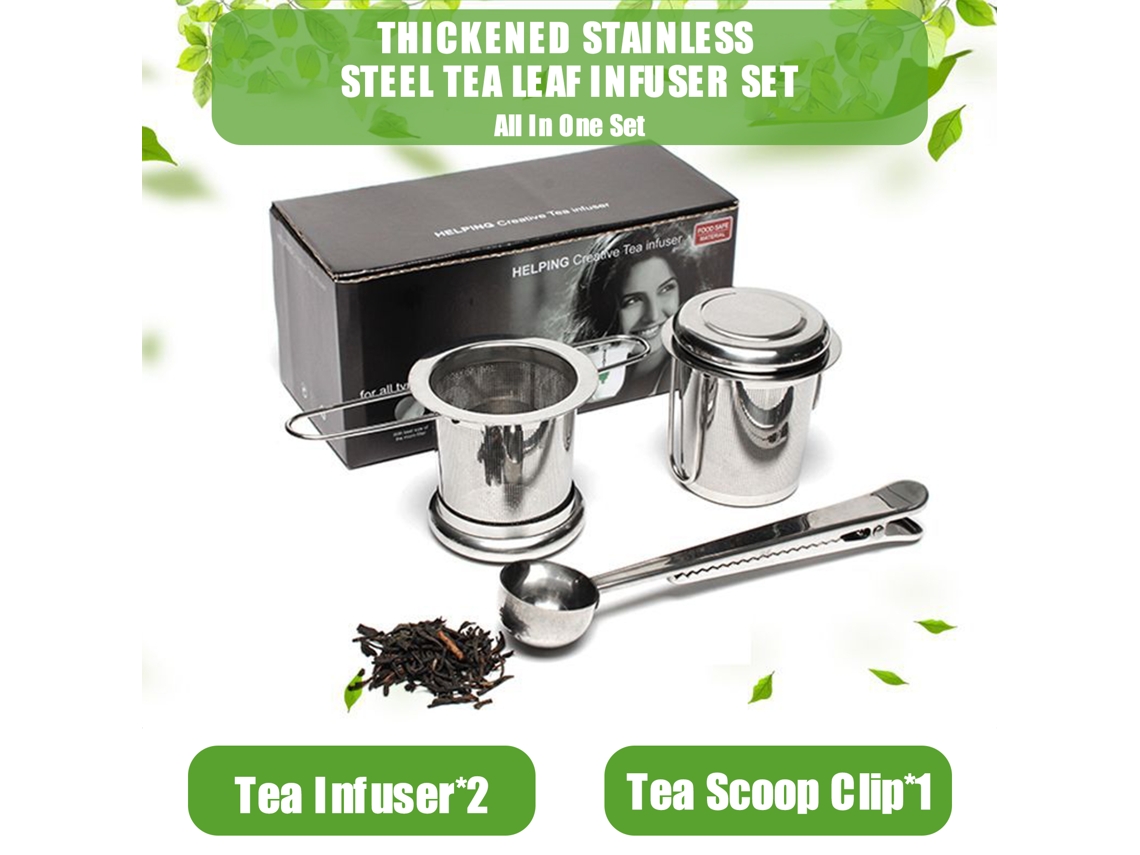 Kit 3 Piezas: Infusor De Té, Cuchara Y Clip Con Tapa, Acero Inoxidable Grueso, Malla Fina, Para Tazas Y Teteras
