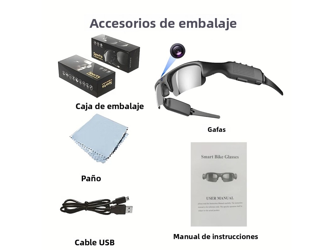 Gafas con cámara wifi HD de 1080p, lentes polarizadas y doble estabilización de imagen. Mdug (sin tarjeta SIM).