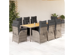Juego de comedor de jardín de 9 piezas DKD Home Decor con cojines de mimbre gris
