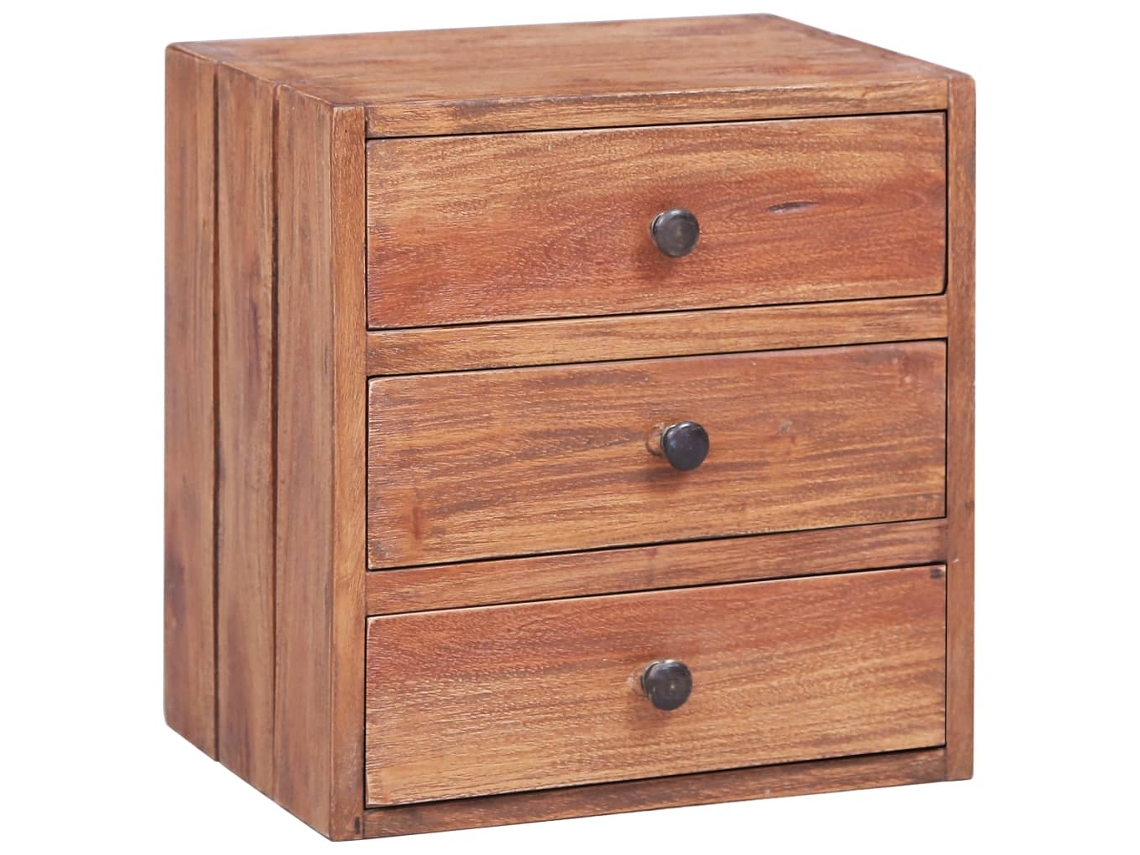 Mesita de Noche 3 Cajones 35X25X35 Cm Madera Recuperada Maciza