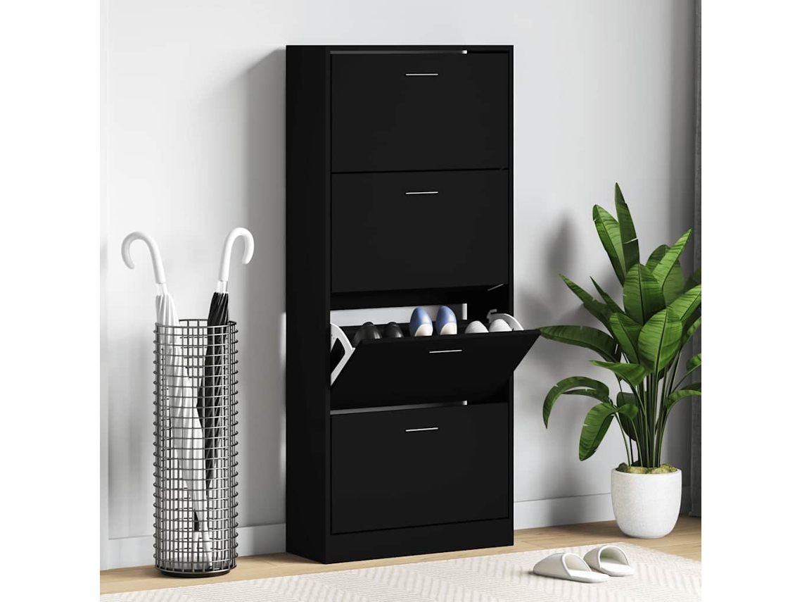 Mueble Zapatero | Armario Zapatero Madera Contrachapada Negro 63x24x147 Cm