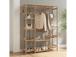 Perchero burro Ilomantsi con estantes perchas bambú 165x122x35 cm - Natural [EN.CASA]