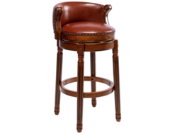 Taburete De Bar De Madera Con Asiento De Cuero De Vaca, Giratorio 360°.