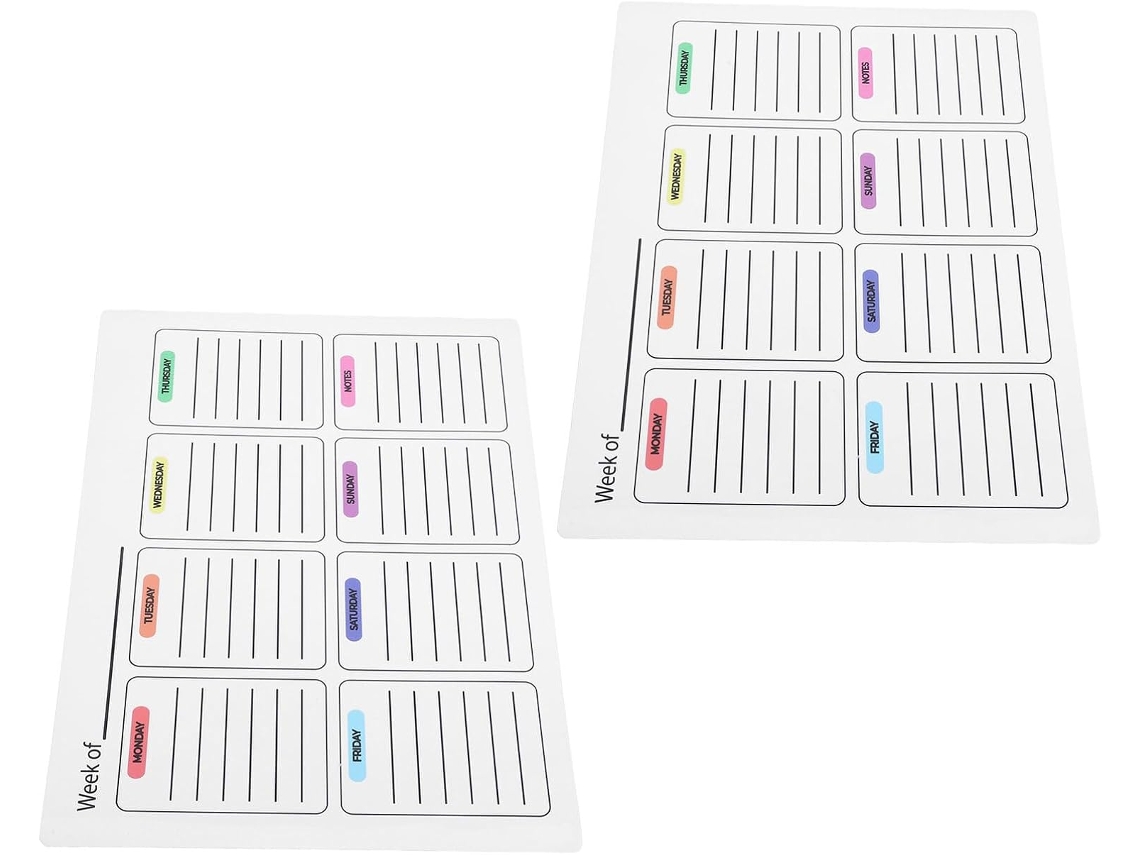 Calendario De Pared Semanal De 2 Piezas Con Superficie De Pvc Reutilizable Y Superficie Borrable En Seco.
