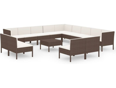 Conjunto 14 muebles de jardín VIDAXL y cojines ratán sintético marrón