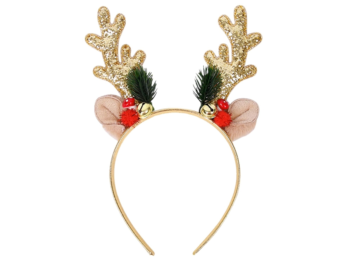 Diadema navideña con astas de reno para mujer, accesorio dorado para el cabello ideal para fiestas y cosplay Aeuzwr