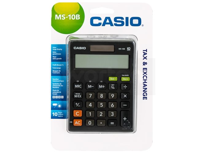 Escritorio, Calculadora básica, 10 dígitos, Inclinación de pantalla, Batería/Solar, Negro Calculadora Casio MS-10B Escritorio 