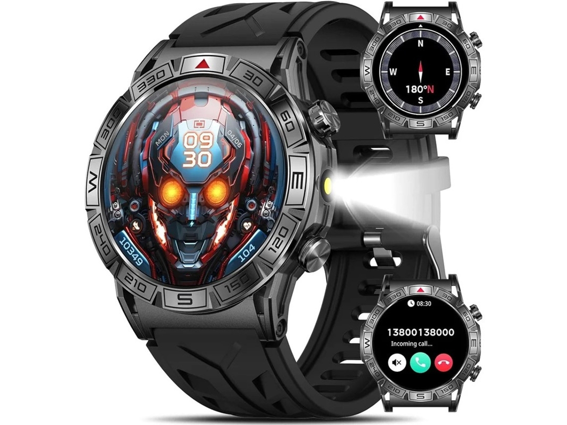 Reloj inteligente para hombre, resistente, militar, con pantalla AMOLED de 1,43" y linterna LED, Bluetooth, para responder y hacer llamadas, reloj de fitness Yizhood