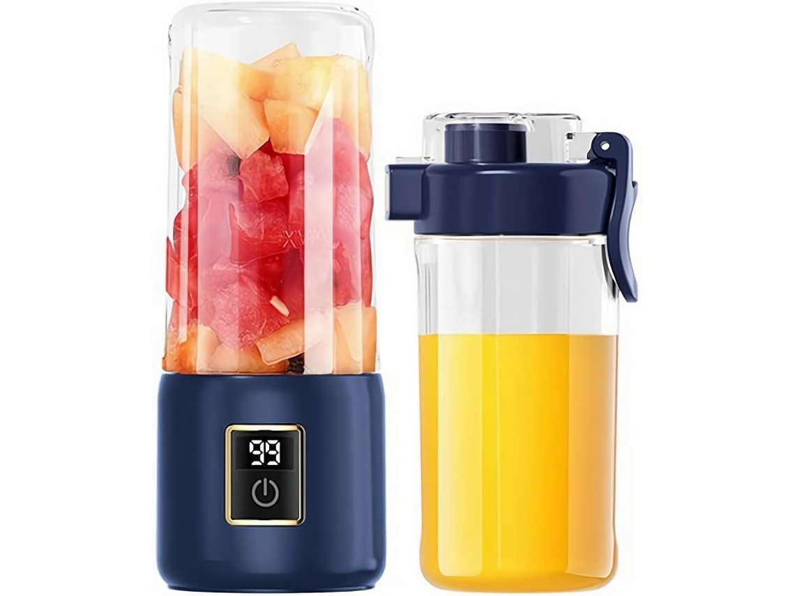 Licuadora portátil recargable por USB Digitallab de 500 ml con 12 cuchillas y vaso doble (azul)