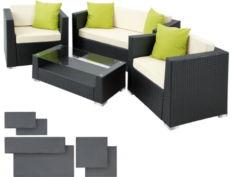 Conjunto de Jardín TECTAKE Múnich (Negro - Poli Ratán - 135x67x73 cm)