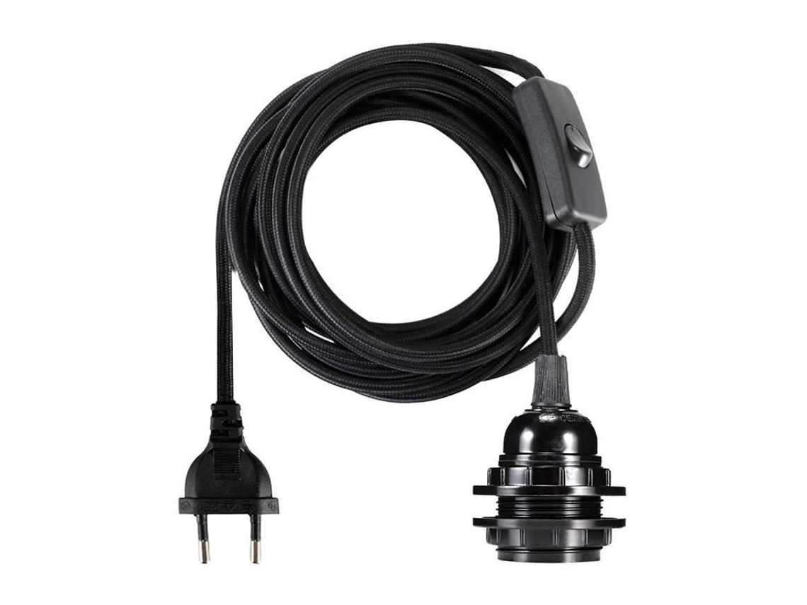 Aro De Lámpara Colgante E27 Con Interruptor Y Cable Extensible 3.5m, Base De Tornillo, Plug Eu, Negro