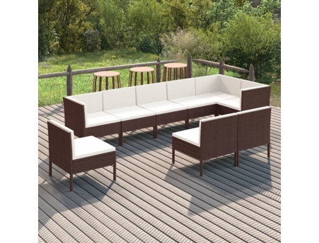 Conjunto 9 muebles de jardín VIDAXL y cojines ratán sintético marrón