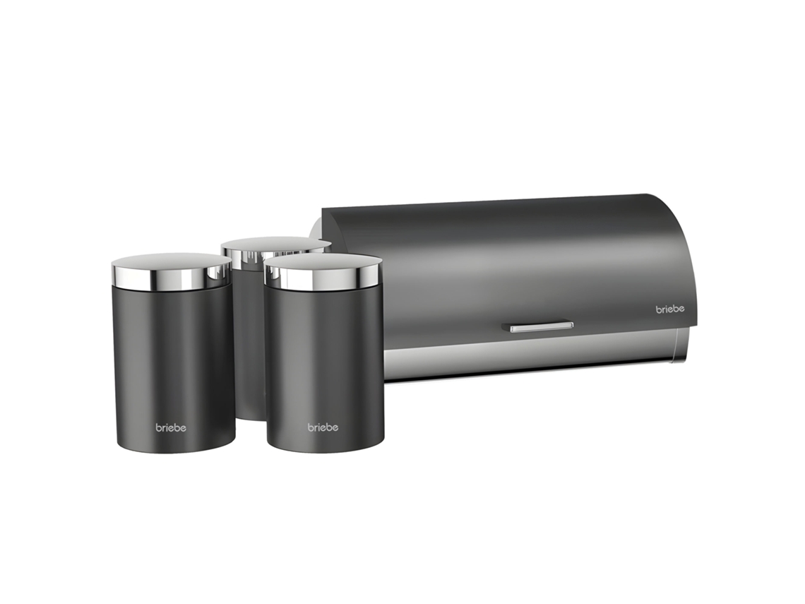 Panera de Mesa Juego 3 Botes Cocina Almacenaje, BRIEBE, BRI-BB1161GRY, Gris, Acero Inox