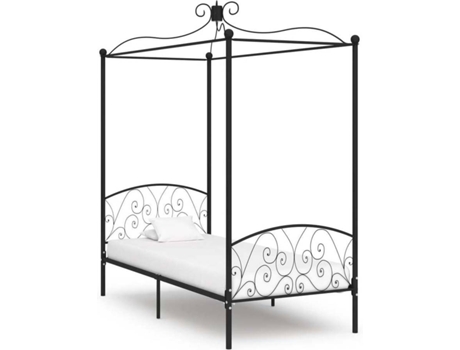vidaXL Estructura de cama con dosel de metal negro 90x200 cm