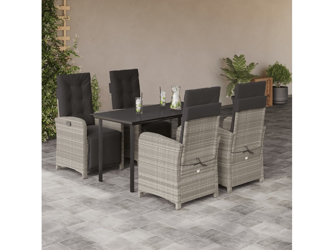 Juego de comedor de jardín de 5 piezas DKD Home Decor con cojines gris claro