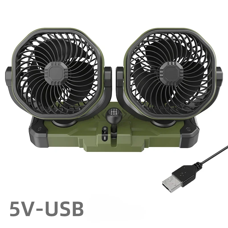 Ventilador De Coche De Doble Cabezal (verde), 2 Velocidades, Potente Flujo De Aire, Rotación De 360°.