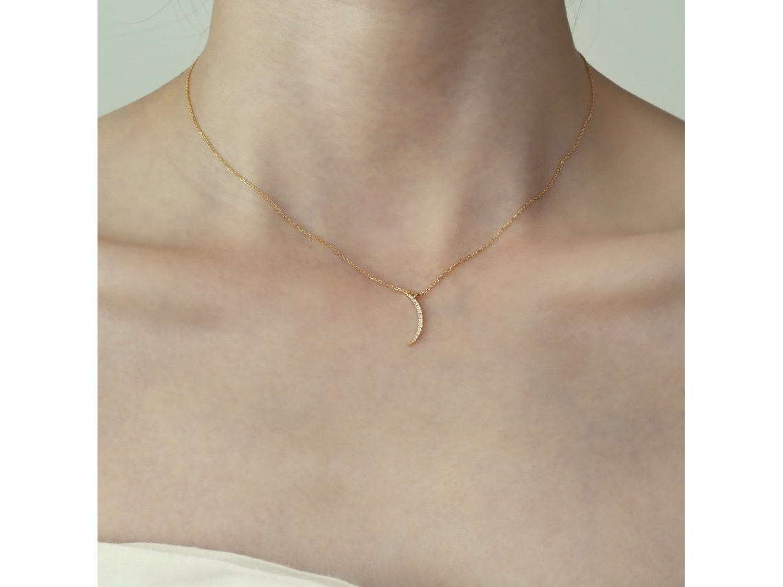 (oro) Plata De Ley 925, Exquisito Diseño De Collar De Luna Llena Con Diamantes, Moderno Y Lujoso.