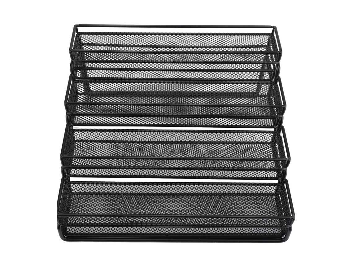 Estante metálico extensible de 4 niveles para especias de cocina.