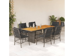 Juego de comedor de jardín de 7 piezas con cojines, mimbre gris, DKD Home Decor
