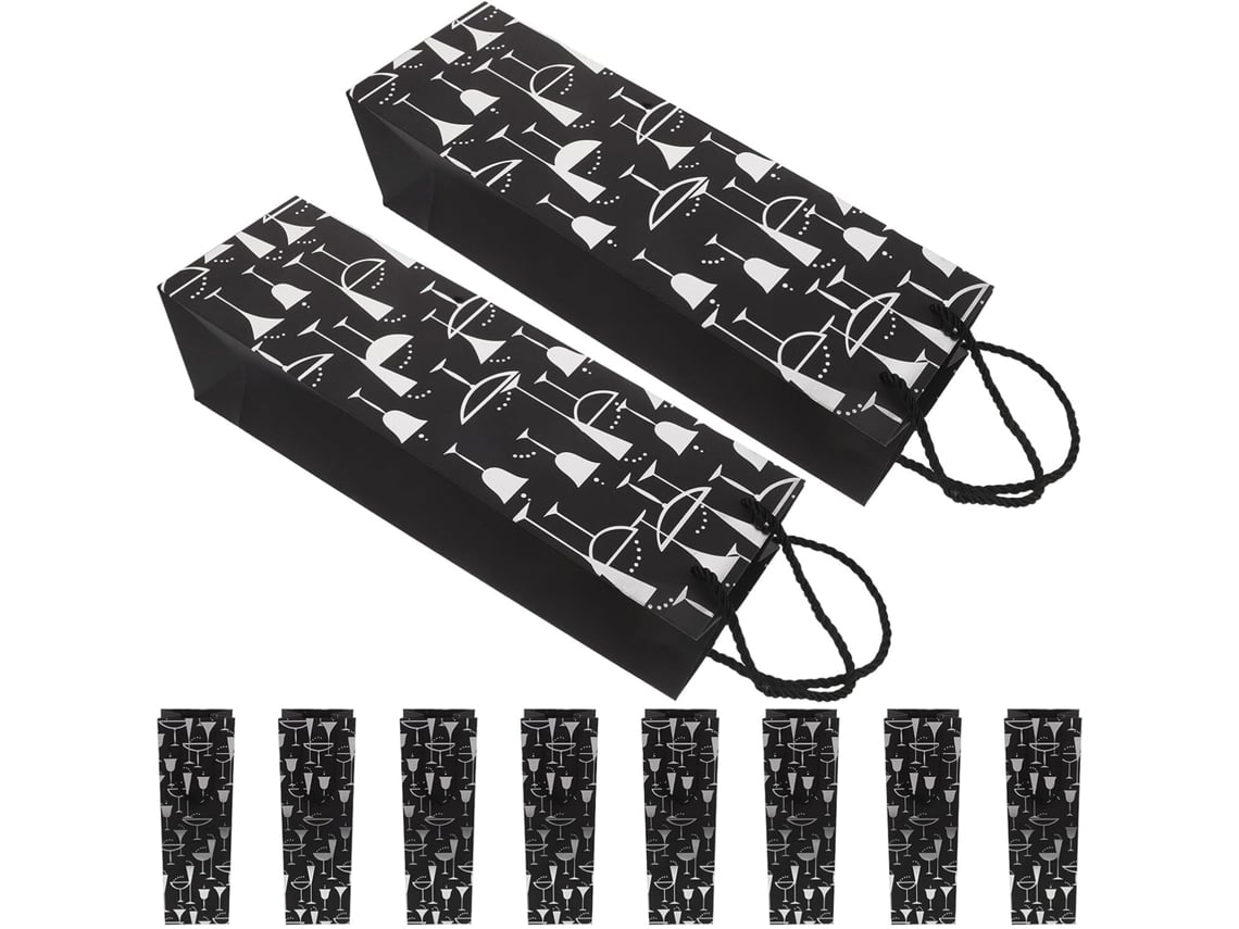Juego De 10 Cajas De Regalo Para Botellas De Vino Negro Con Diseños Dorados.