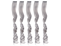 5pcs Extensiones De Pelo Rizado Largo Gris Con Clip Para Destacados Moda Mujer Niña