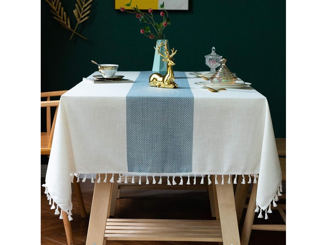 2026-mantel De Mesa Rustico De Lino Algodon 55x70 Pulgadas, Beige Con Rayas Azules, Anti-deslizante Para 4-6 Asientos