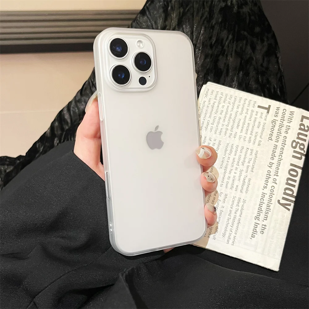 (iphone 14 Pro, Blanco) Funda Transparente Mate Para Iphone Con Marco De Silicona A Prueba De Golpes.