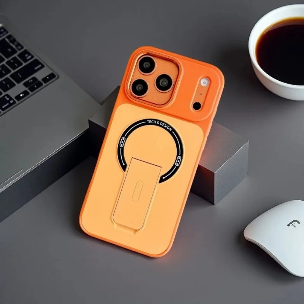 (naranja, Iphone 13 Pro) Funda Protectora Blindada De Alta Resistencia Con Soporte Plegable Y Compatible Con La Carga Inalámbrica Magsafe.