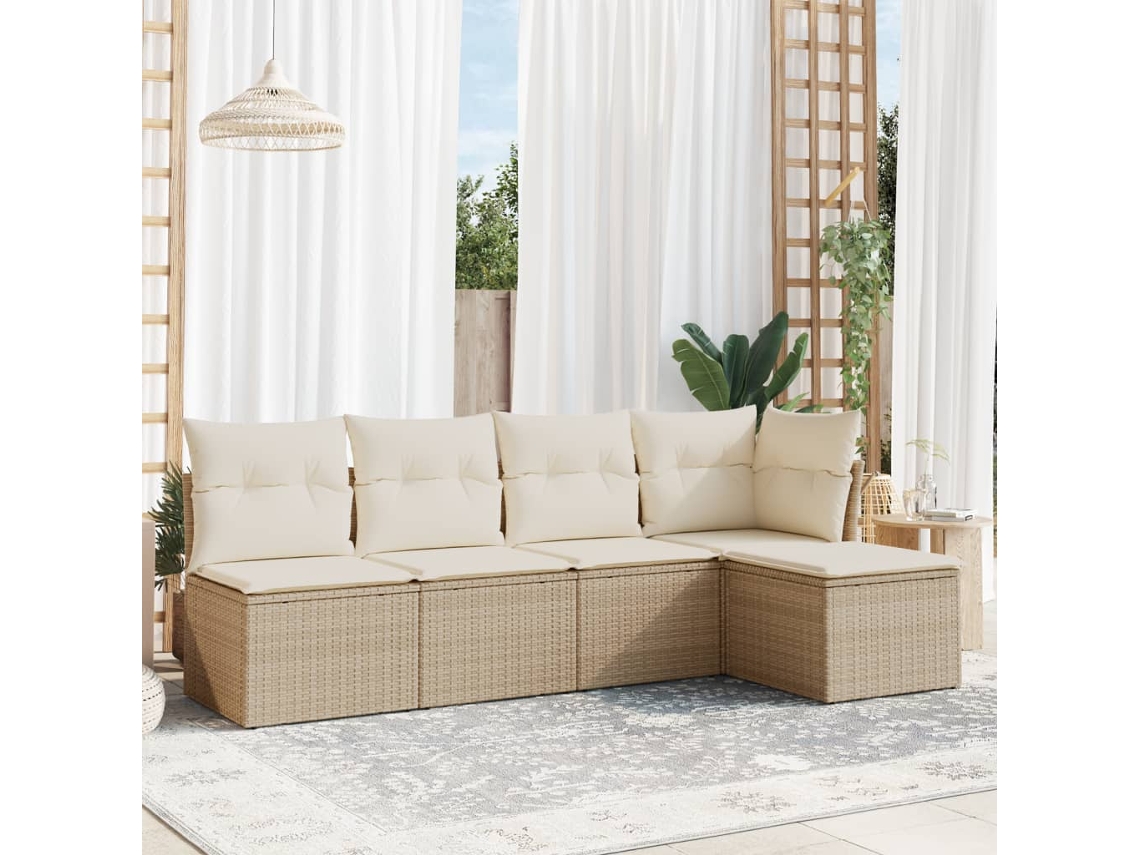 Conjunto de 5 sofás de jardín con cojines de mimbre beige Dkd Home Decor