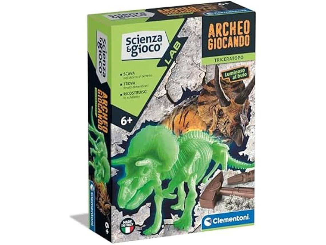Juego de ciencia - CLEMENTONI - Triceratops-Dinosaurios - Kit de fósiles para excavar y ensamblar - paleontología