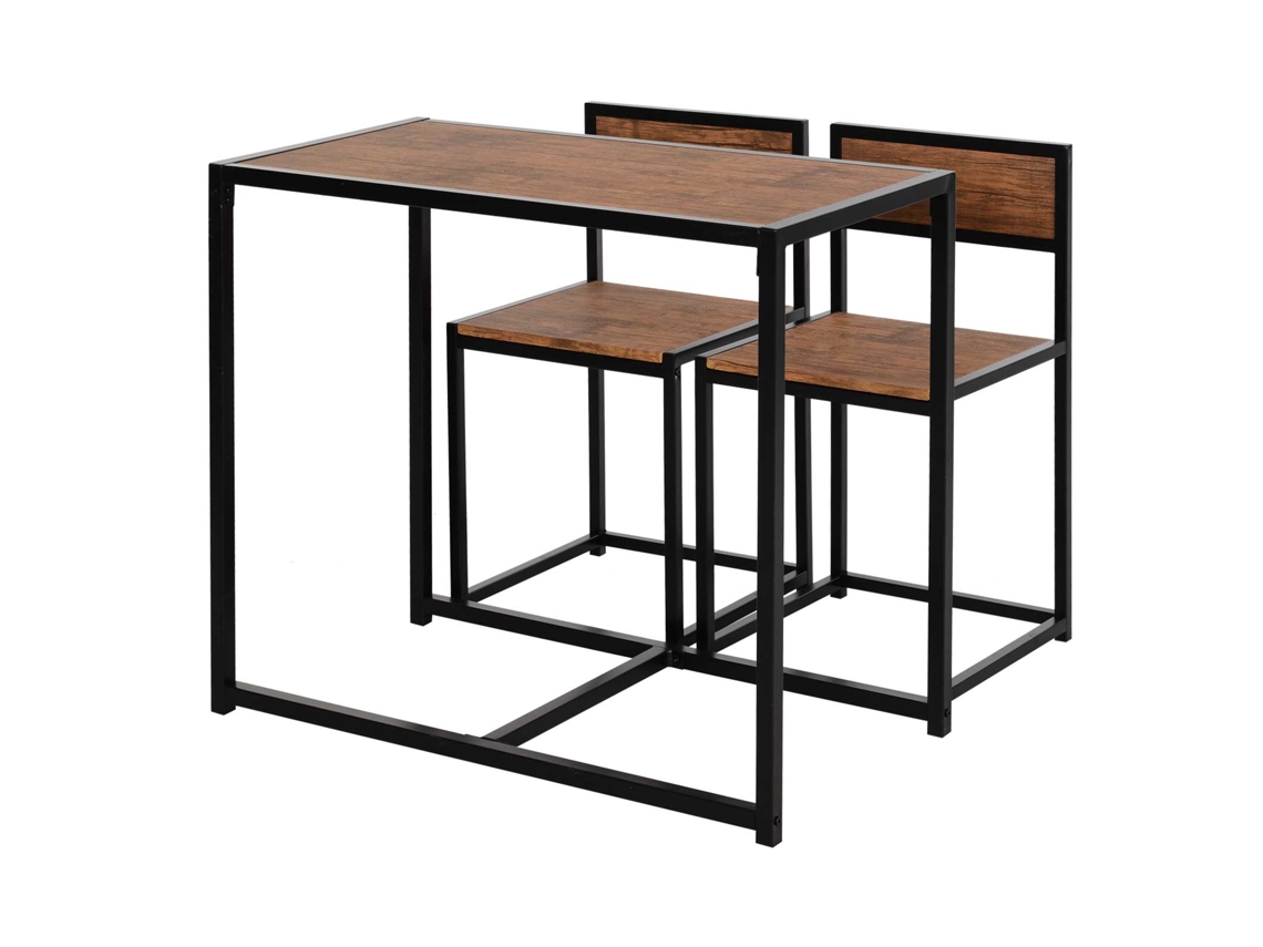 Mesa Comedor 3 Piezas Metal Madera Natural Espacios Pequeños
