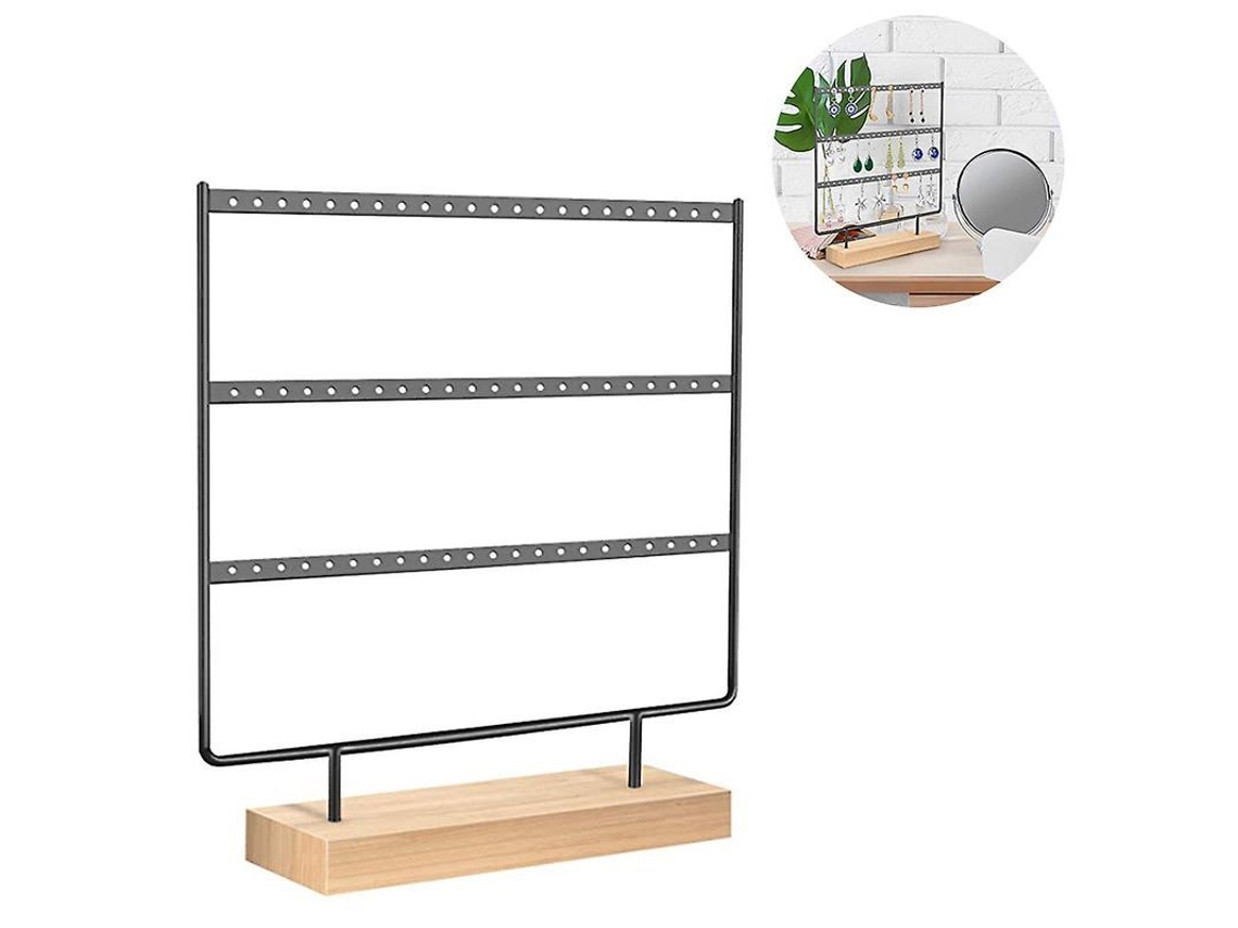 Sencillo Soporte De Madera Para Pendientes Con 3 Niveles Y Placa De Madera Para Organizar Y Exhibir Joyas.