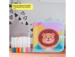 Cuaderno De Dibujo Y Escritura Infantil (little Lion), Borrable Y Reutilizable (12 Rotuladores De Acuarela De Color)