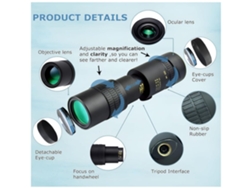 Telescopio monocular Chennls 300x40 para adultos, compacto, con zoom de alta potencia para smartphones, color negro