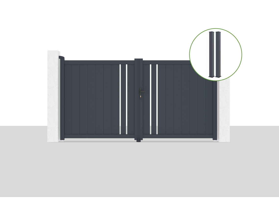 Pack puerta abatible 3m H.160cm giona + 2 postes eifel a.190cm gris