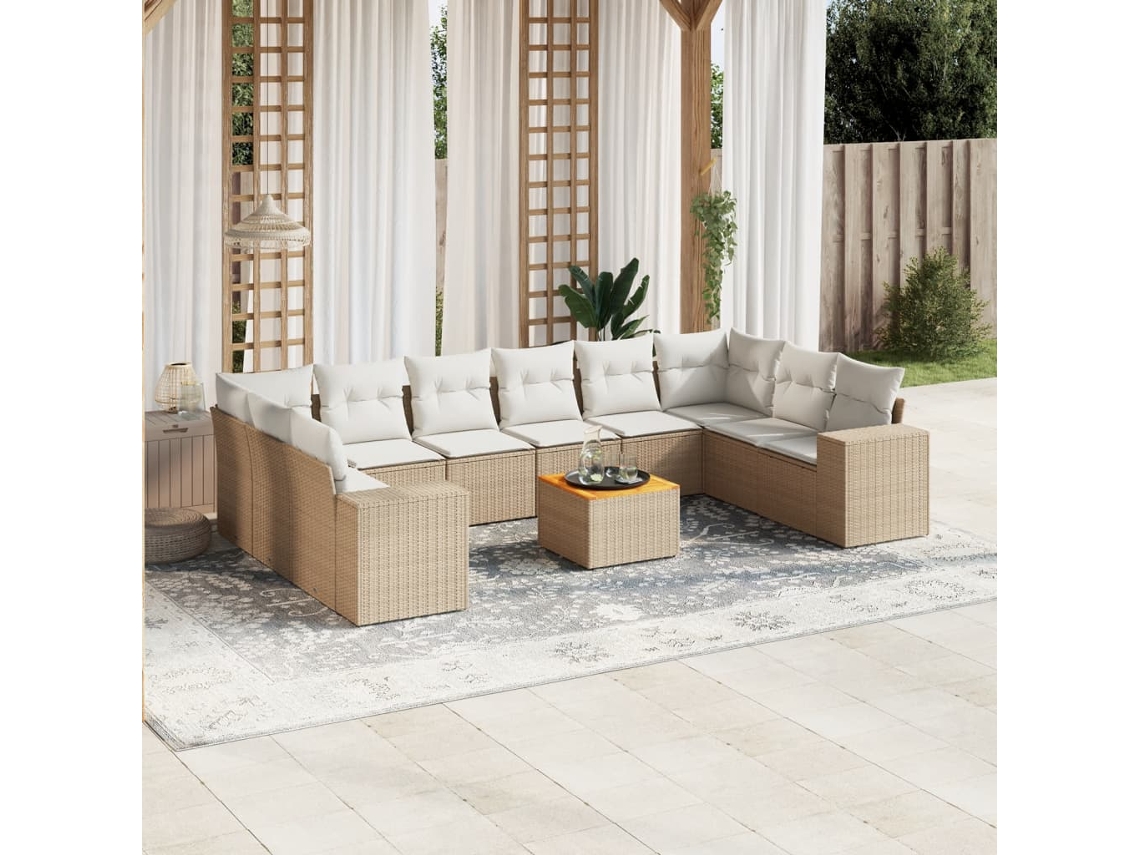 Conjunto de sofá de jardín de 11 piezas con cojines de mimbre beige DKD Home Decor