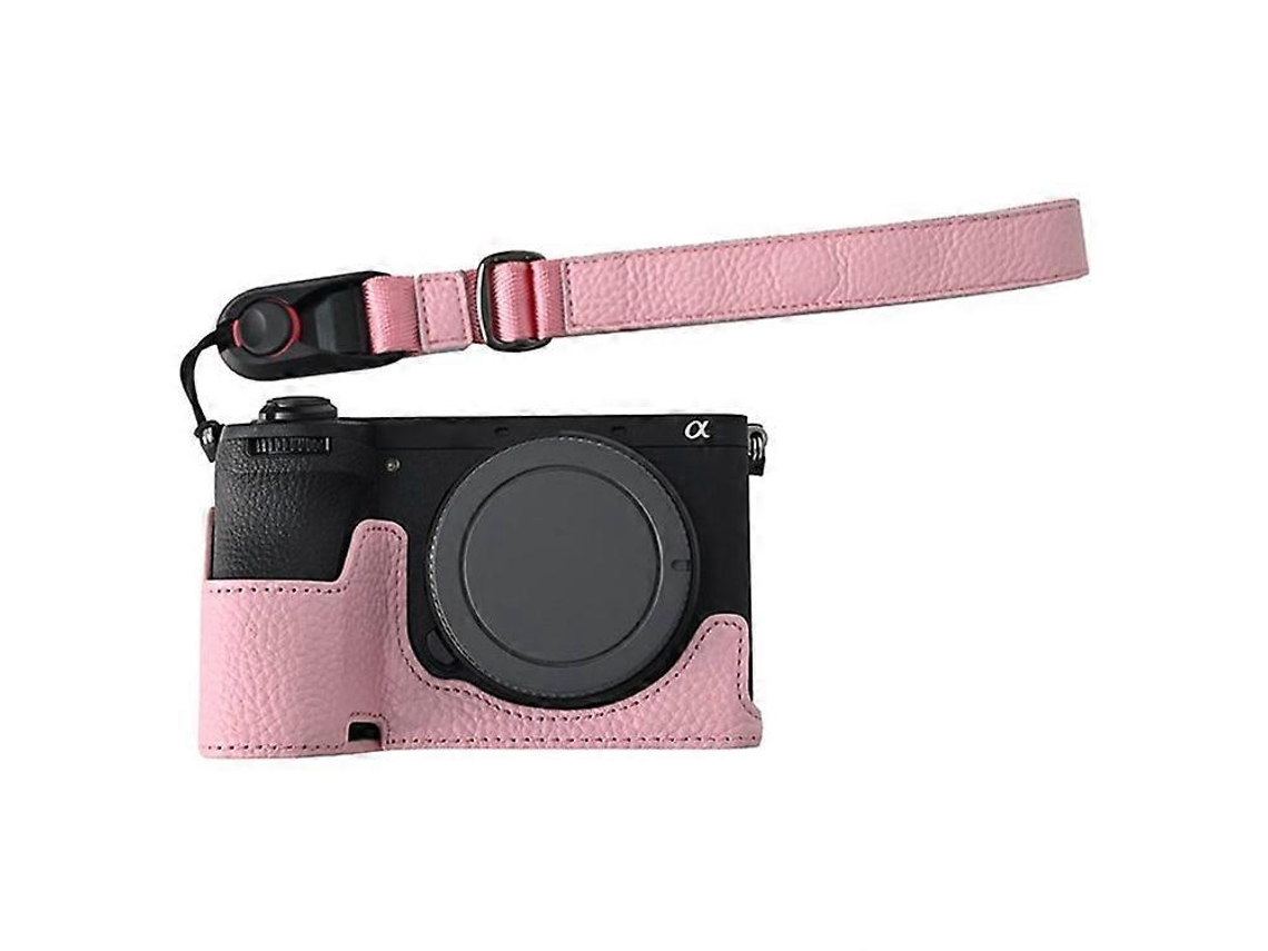 Estuche protector de piel de vaca auténtica con gran apertura y correa para la muñeca compatible con la cámara Sony A6700 Facpoet