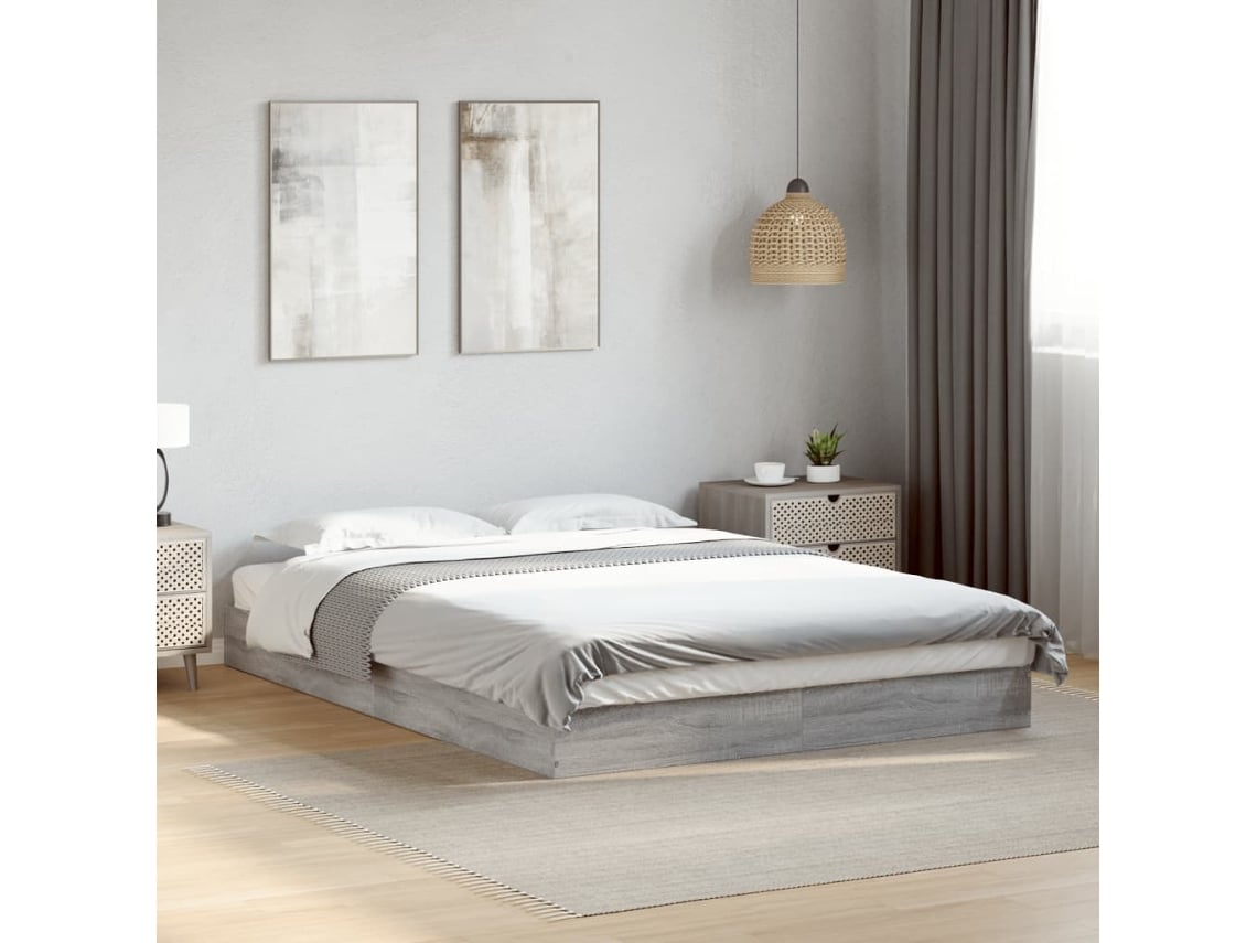 Estructura De Cama Madera De Ingeniería Gris Sonoma 140x200 Cm
