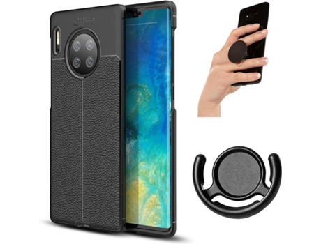 Carcasa, Popsocket y Soporte Huawei Mate 30 Pro Rugged Leather (Negro)